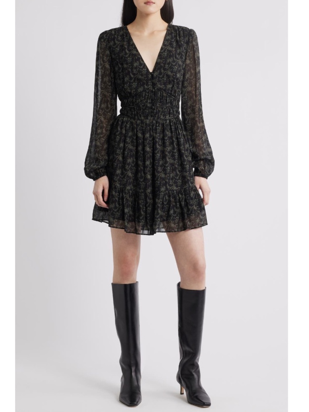NWT Paige Brasserie Long Sleeve Minidress, Size 4, Black/Aloe
